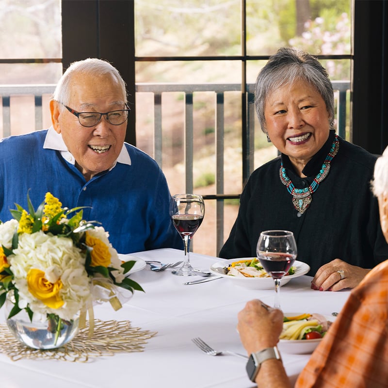 seniors enjoying a meal at a restaurant