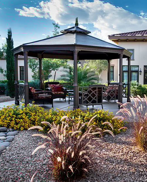 outdoor patio furniture under a gazebo
