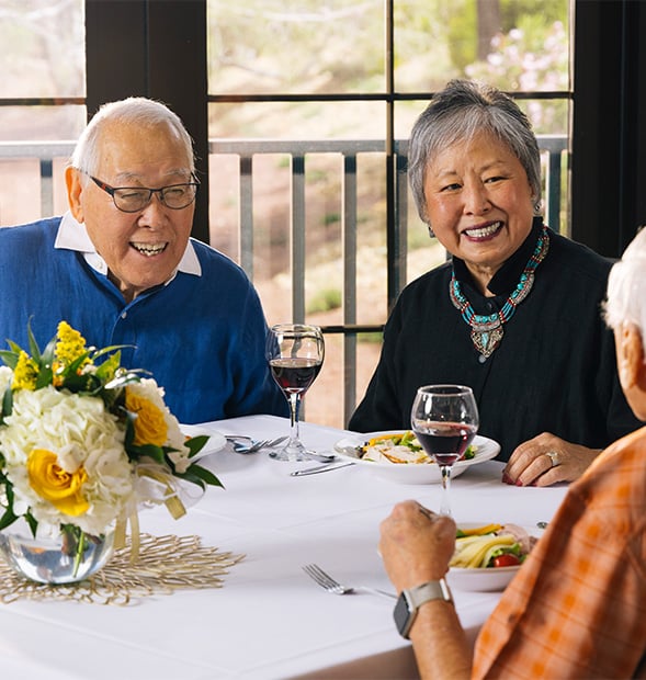 seniors enjoying a meal at a restaurant