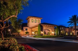 exterior entrance at dusk