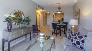 apartment living room looking into kitchen